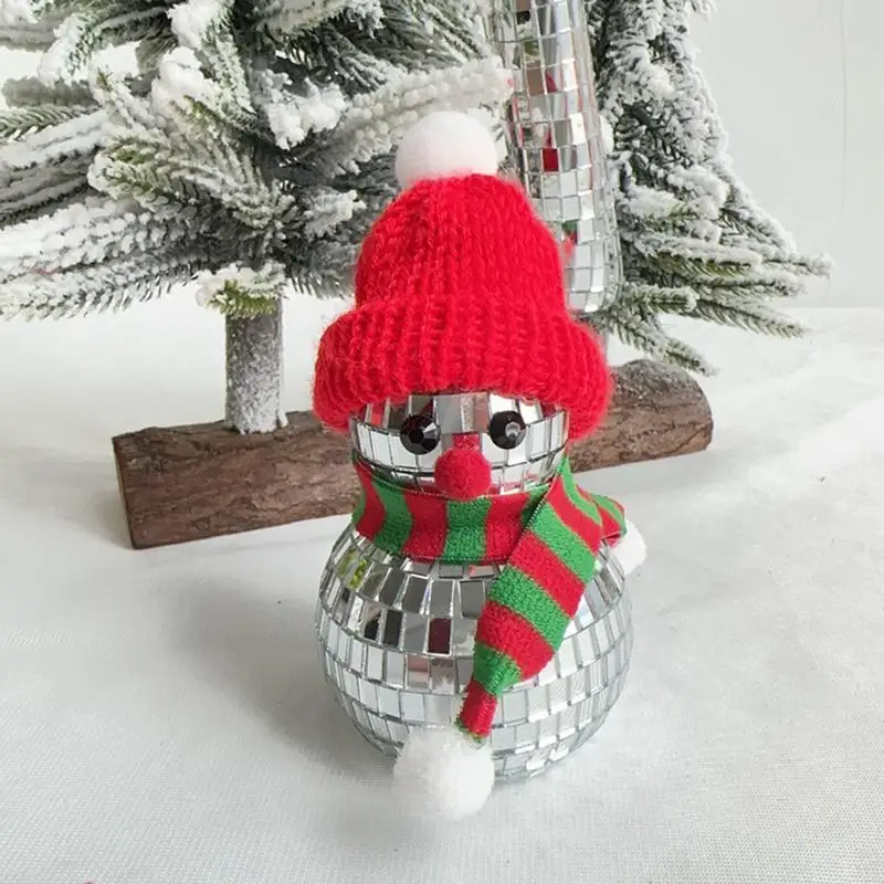 Cute Christmas Mirrored Snowman Glass Patchwork Ornaments Merry Xmas Decoration For Home Figurine Miniatures Decor