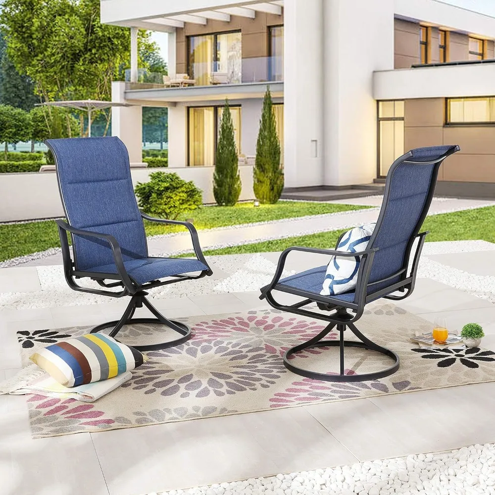 Outdoor Patio Swivel Dining Chair Sling Set with Textilene Fabric All Weather Frame (Set of 2), Blue-1