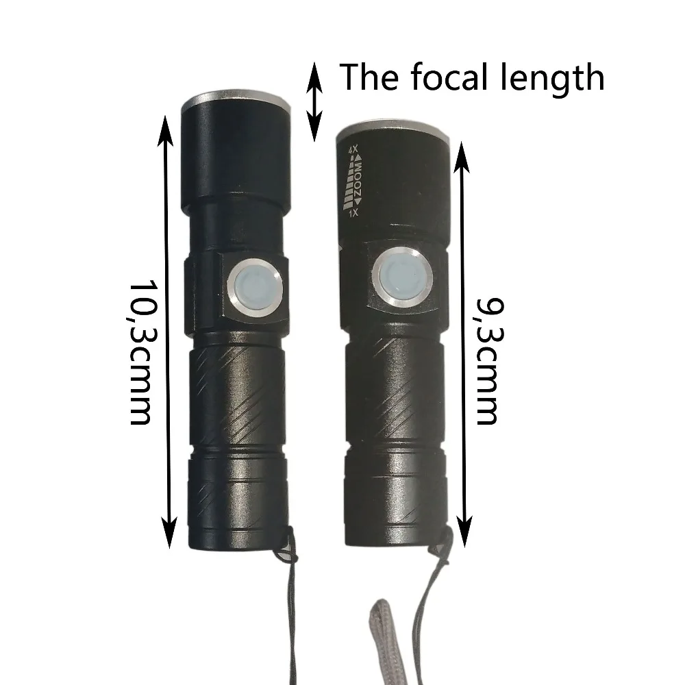 充電式USB懐中電灯,防水フラッシュ,戦術的なキャンプ懐中電灯,耐久性のあるバッテリー