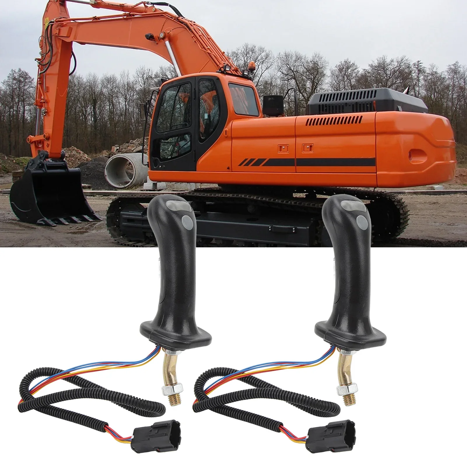 2Pcs 3 Button Excavator Joystick Handles 6 Pin Aluminum Alloy For Doosan DH DX150 215 225 300 370‑9C