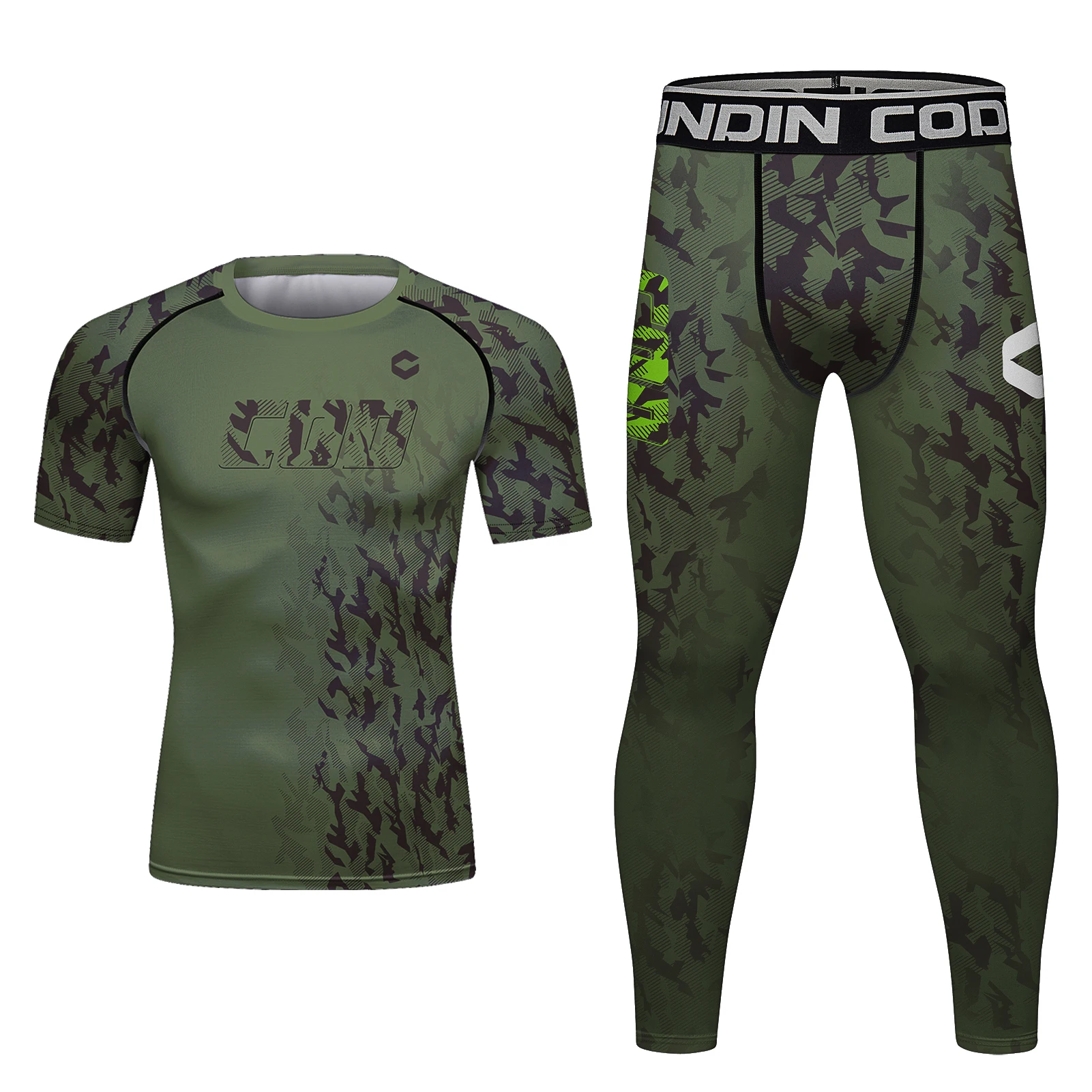 Green camouflage Sportsuits men\'s Kimono Jiu Jitsu Mma T-shirt+Pants Sets Muay thai Shorts Bjj Rashguard Men Gym Boxing Jerseys