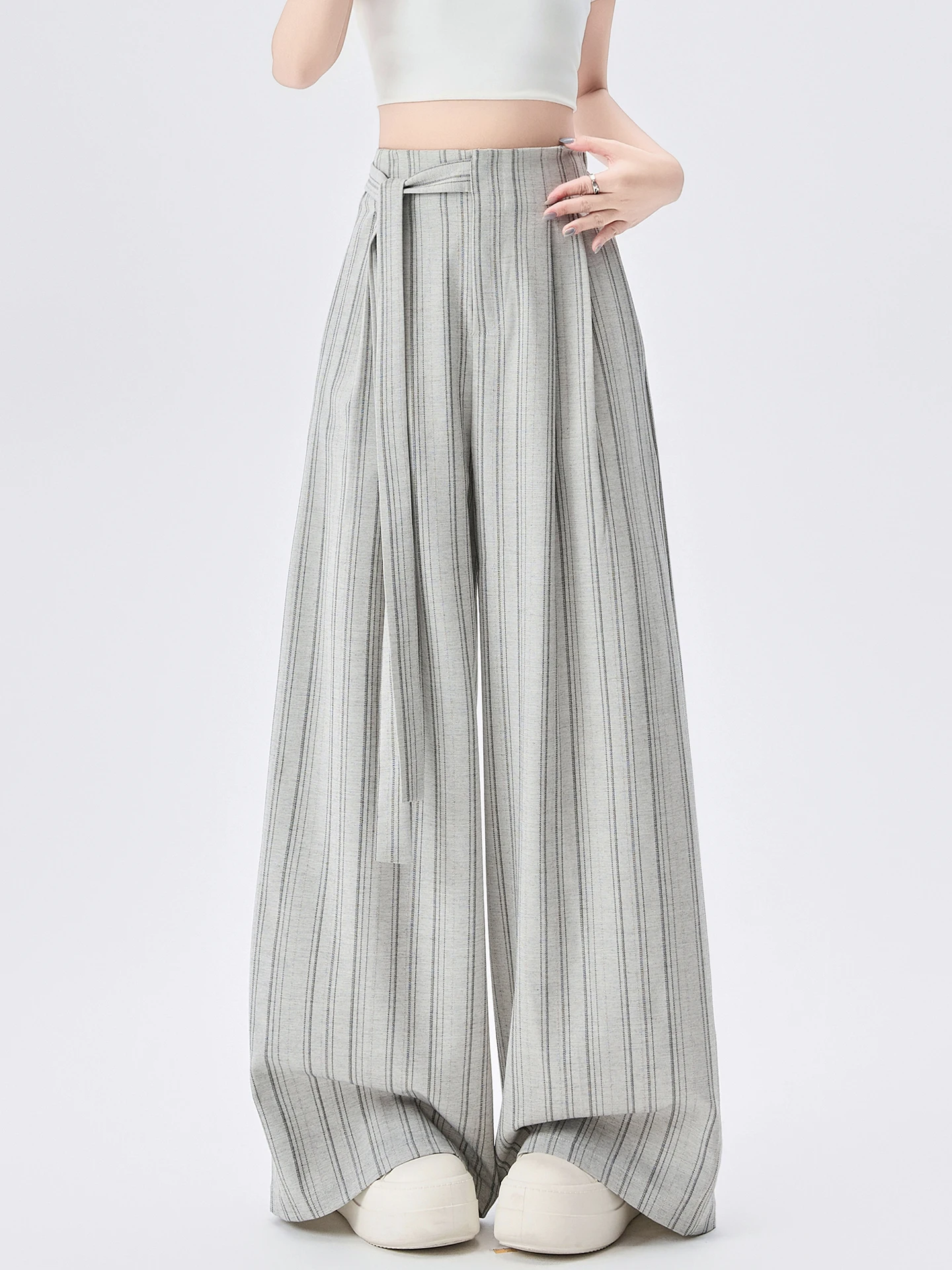 

Женские летние брюки с высокой талией, А-силуэт, в полоску, в стиле Old Money, струящиеся, широкие, в пол, повседневные, для офиса, модные