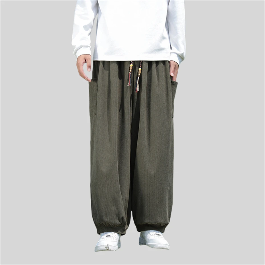 Plus Size Ankle Length Pants Mens Corduroy Pant Men Harajuku Loose Casual Pant Pocket Design Pencil Pants Male Spring Autumn 5XL