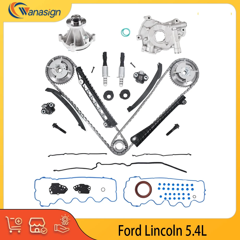 

Комплект цепи ГРМ двигателя, комплект прокладок крышки кулачкового фазерного клапана, водяной масляный насос, подходит для 5,4 л для Ford F150 Super Duty Lincoln Mark Lt 5,4 л