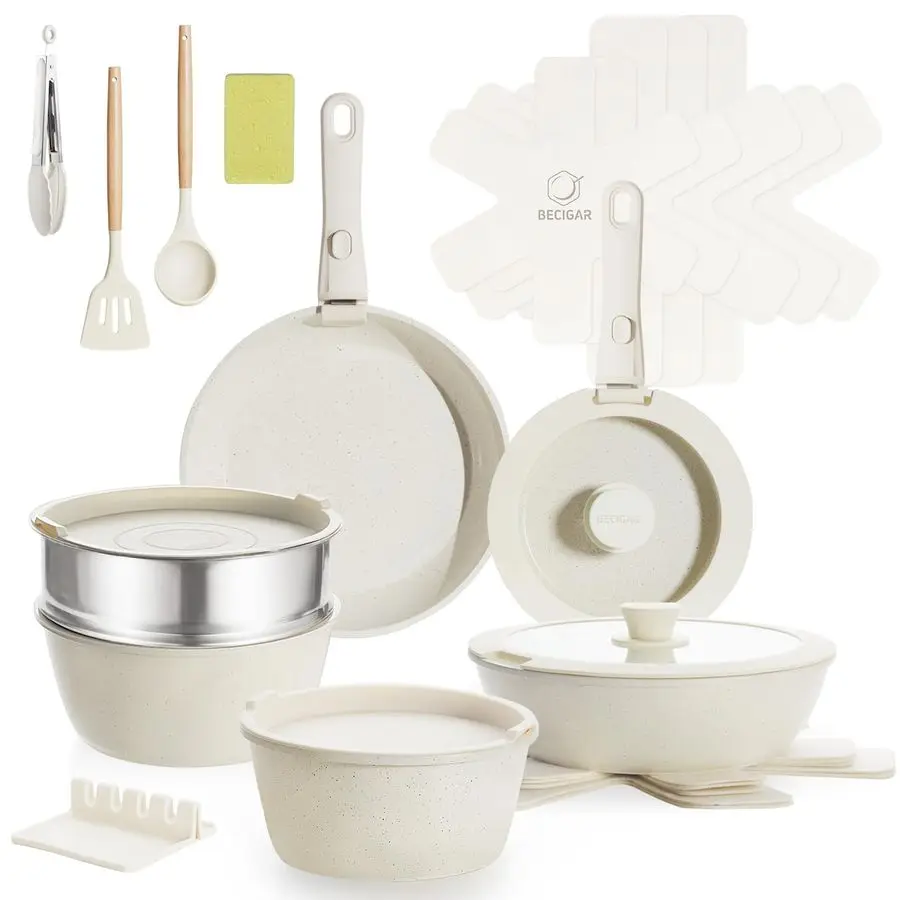 

21PCS Pots and Pans Set Ceramic, Pots and Pans Set Non Stick, Removable Handle, Stackable, Nonstick Cookware Set, Non Stick for