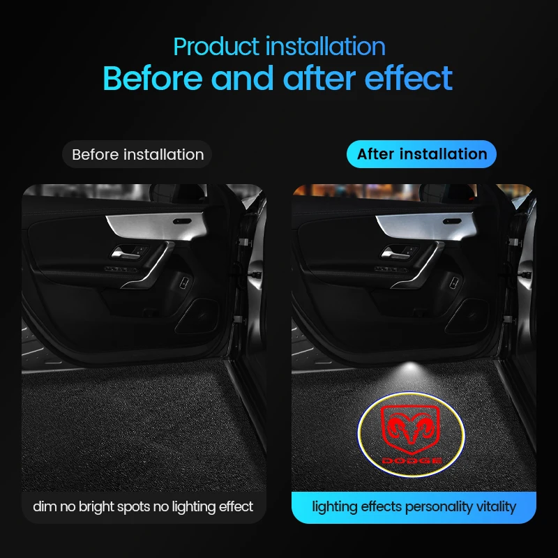 2 قطعة دودج HD باب السيارة ترحيب ضوء جهاز عرض (بروجكتور) ل دودج تشالينجر شاحن رحلة رام دورانجو SRT دارت رحلة الانتقام #4