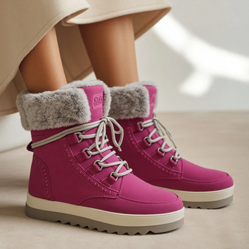 

Winter Snow Boots Warm Plush Lined Mid Calf Boots Waterproof Anti Slip Outdoor Snow Women's Hiking Shoes