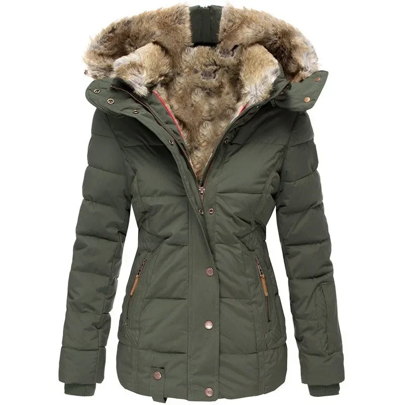 Winter Hooded Jacket 2024 Women Warm Thickening Fur Coats Overcoat Winter Womens Parka Casual Outwear Military Hooded Coat