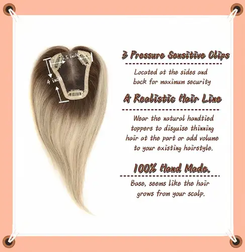 Imagen 2 del producto 100% cabello humano Remy, postizos de cabello Natural para mujer, Base de seda, 3 clips en adornos, adorno de cabello de encaje suizo transpirable