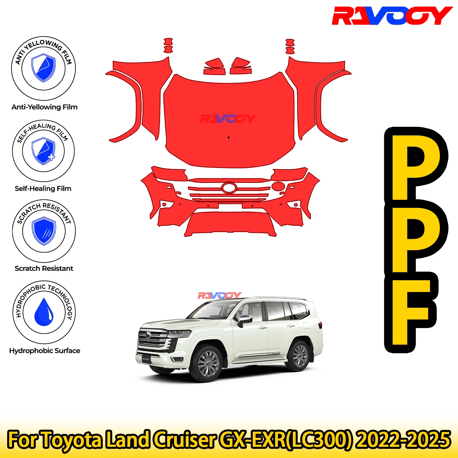 

Для Toyota Land Cruiser GX-EXR (LC300) 2022-2025 глянцевая матовая черная предварительно вырезанная передняя пленка PPF комплект защиты краски
