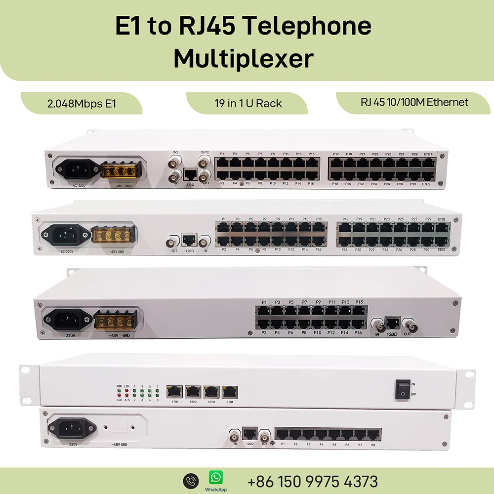 1E1/2E1 PCM Multiplexer G.703 Voice & Data 8/16/30 Channel Telephone Ethernet RJ45 Redundant Rackmount