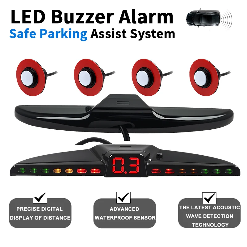 Radar Detectors LED Car Parking Sensor Kit Backlight Display Reverse Backup Radar Monitor System Sound Buzzer Alarm Sound
