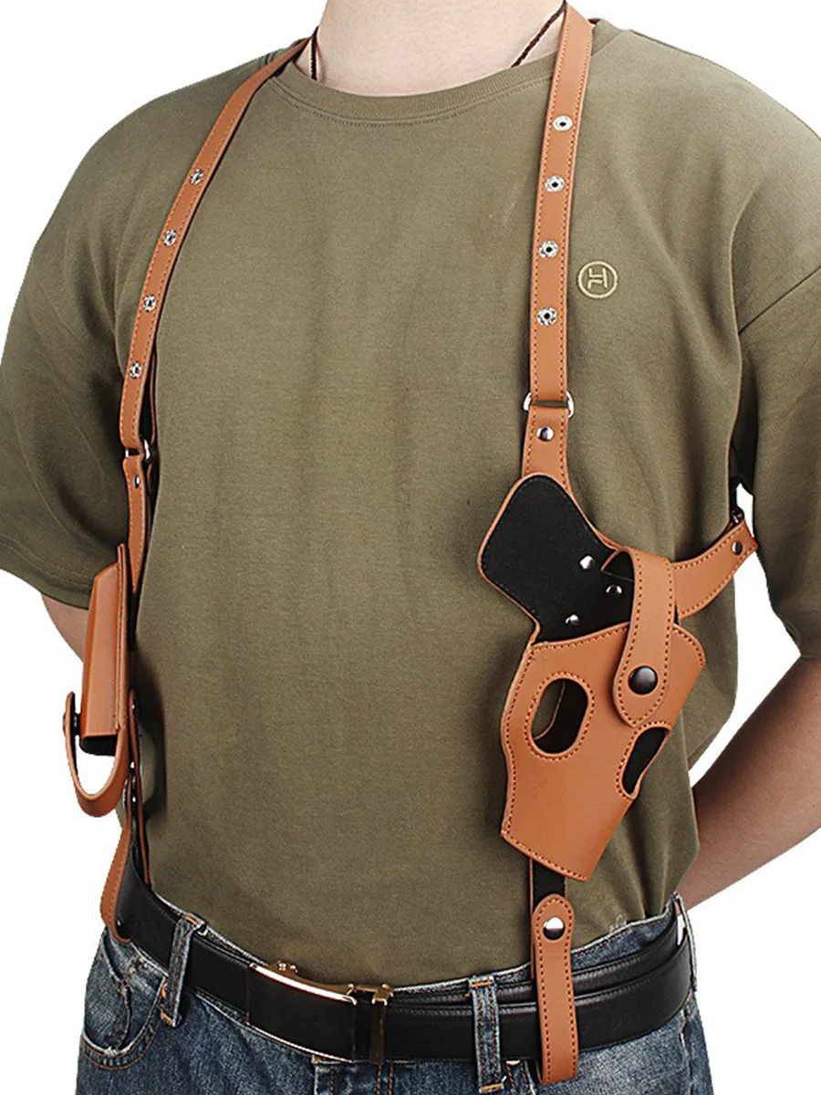 2025 G17 G19 G43x Hunting Cowhide Outdoor Tactical Shoulder Underarm1911 Portable Dual Link Hidden Invisible Quick Pull Holster