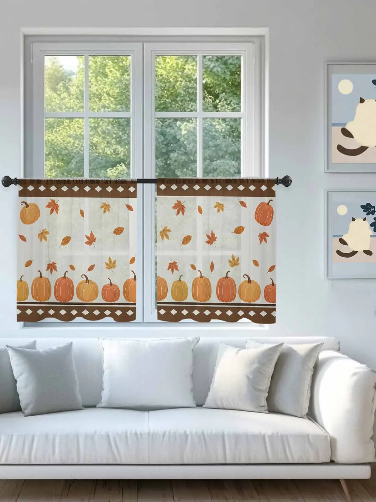 

Autumn Warm Orange Pumpkin Sheer Voile Curtains for Living Room Window Treatment for Bedroom Kitchen Drapes