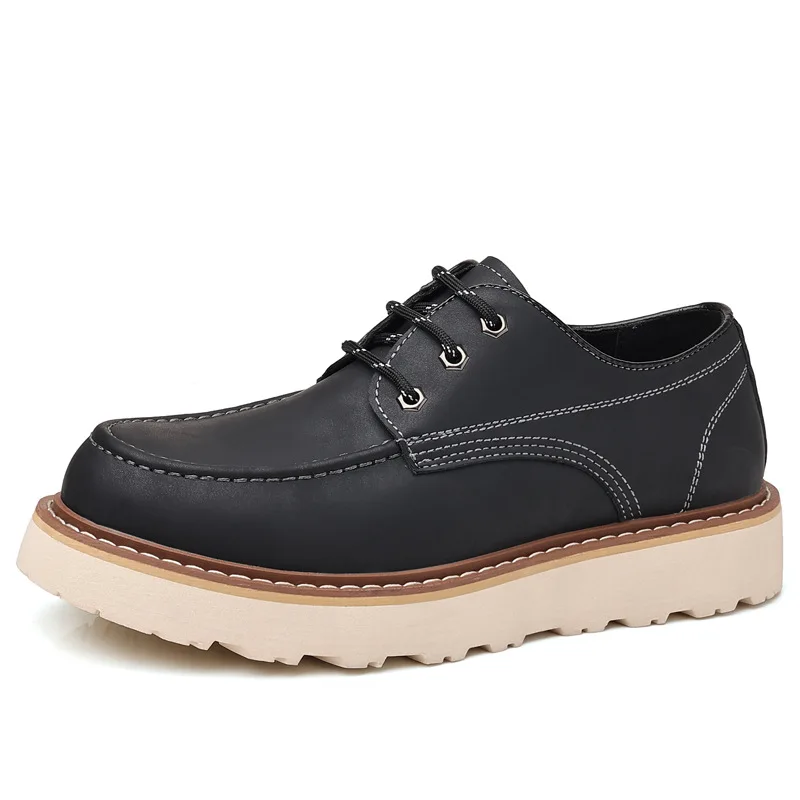 Men's Leather Casual Dress Shoes Lace-up Shoes Non-slip Thick Rubber Sole Stylish Low-top Footwear Trendy Casual Shoes for Men