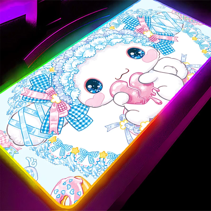 Mouse pad rgb cinnamoroll anime xxl kawaii, acessórios para jogos, teclado led, tapete de mesa, mousepad, luz de fundo