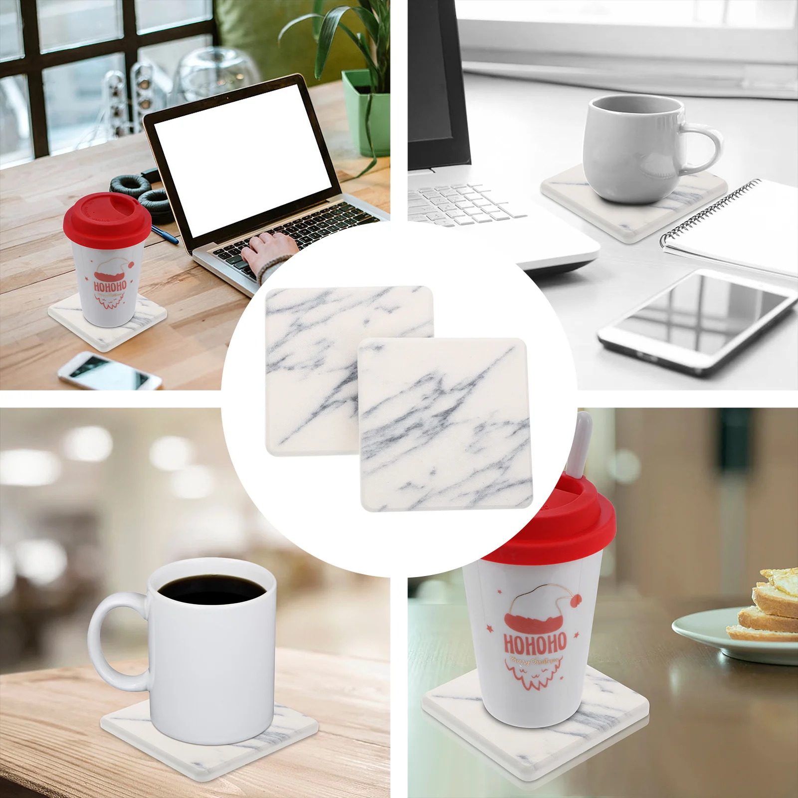 

1Set Absorbent Diatomite Coasters Square Marbling Pattern Anti-Skid Cup Mats for Home Hotel Restaurant Table Use