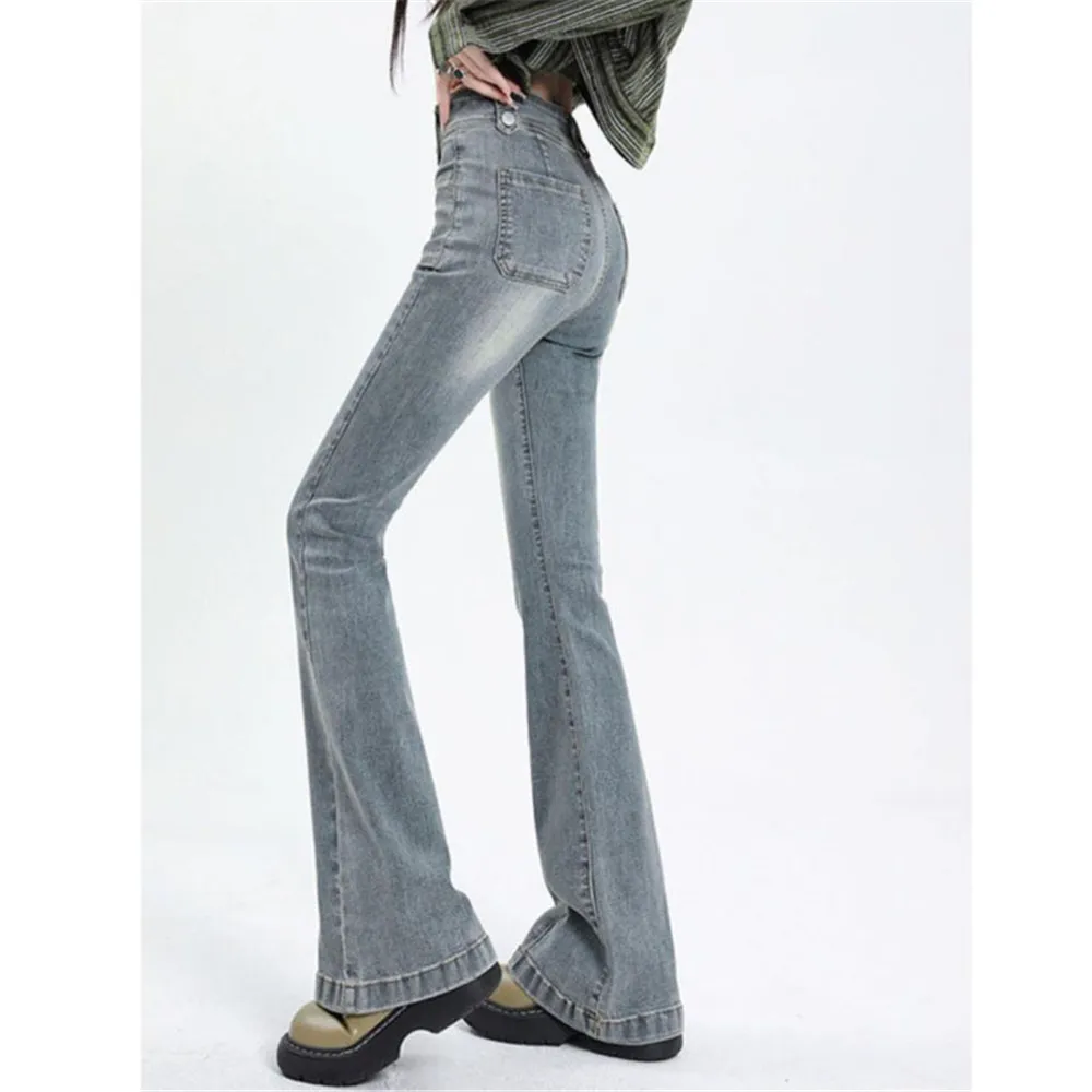 Flared Jeans Woman Vintage High Waist Women Slim Stretch Denim Tight Pant Korean Street Style Casual Trousers Y2K Plus Length