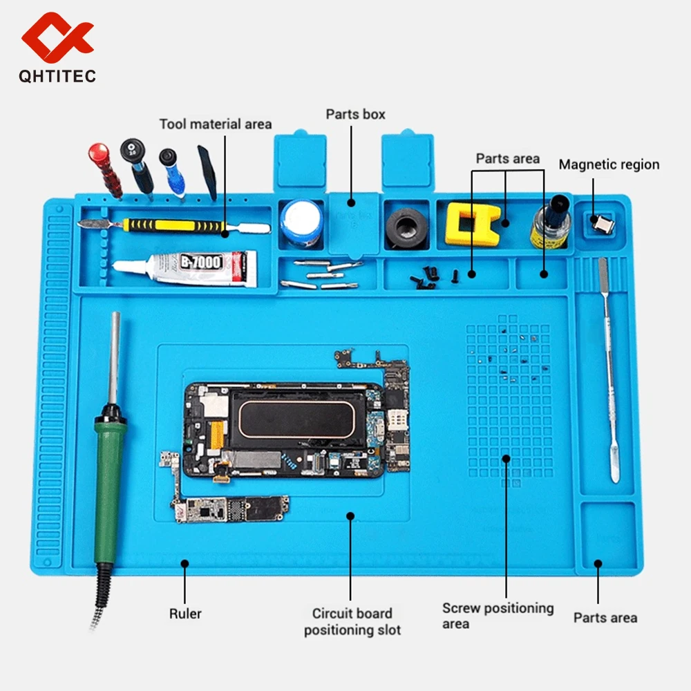 Soldering Station Mat Silicone Multifunctional Work Mat Heat Resistant 932°F Anti-Static Pad for Electronic Phone Watch Repair