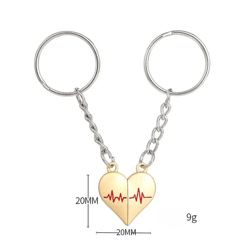 Love Heart Electrocardiogram Couple Magnetic Suction Keychains Heartbeat Magnet Keyrings Backpack Bag Pendant Car Key Chain Gift