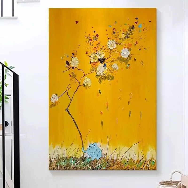 Pure Handmade Oil Painting Yellow Flowers Living Room Decoration Painting Warm Color Style Landscape Hanging Painting Sofa Wall