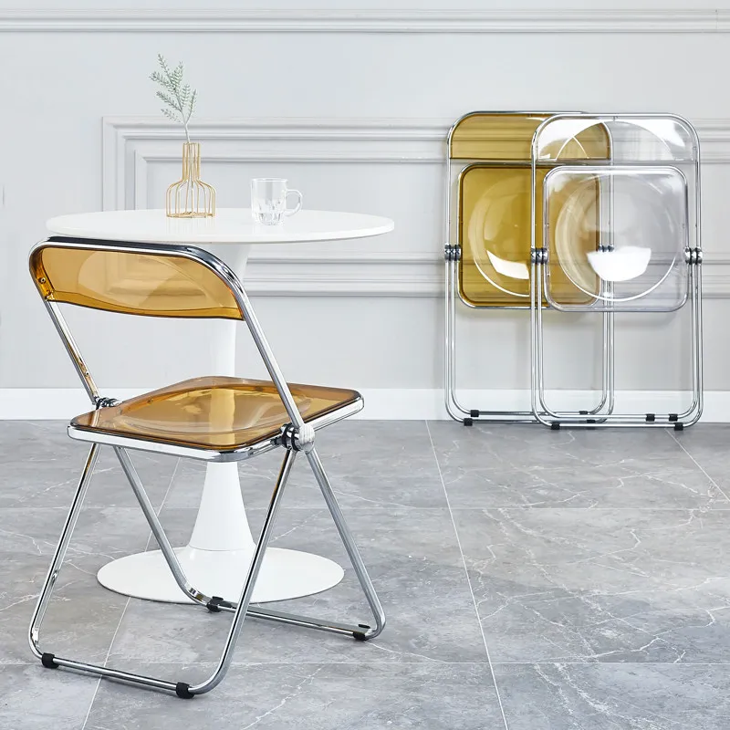 Dining Chair Clear Acrylic Folding Stool Portable Transparent Kitchen Counter Bar Seat Space Saving