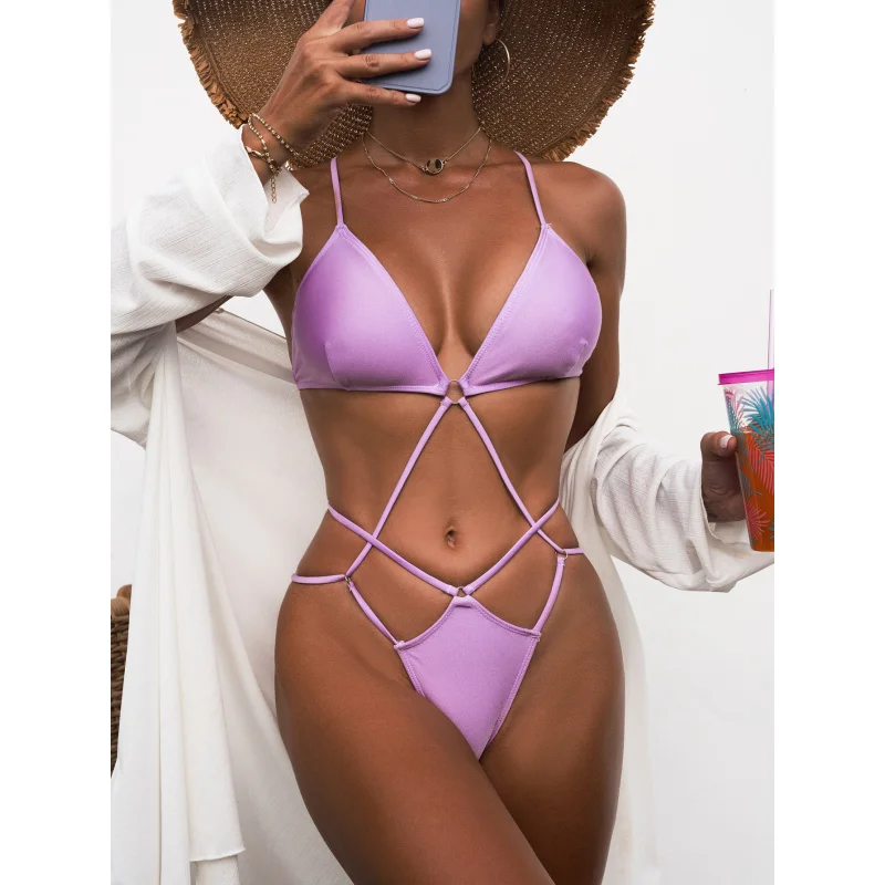 Bikini Double New One-Piece Swimsuit Sexy Bikini Swimming Suit Women's Cross Swimsuit Solid Colorbikini6447