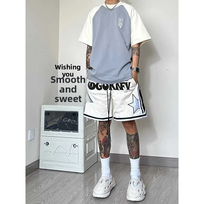 

Мужские спортивные баскетбольные шорты с летним дизайном и звездным принтом, свободные, дышащие, повседневные, укороченные, модные, из полиэфирного волокна