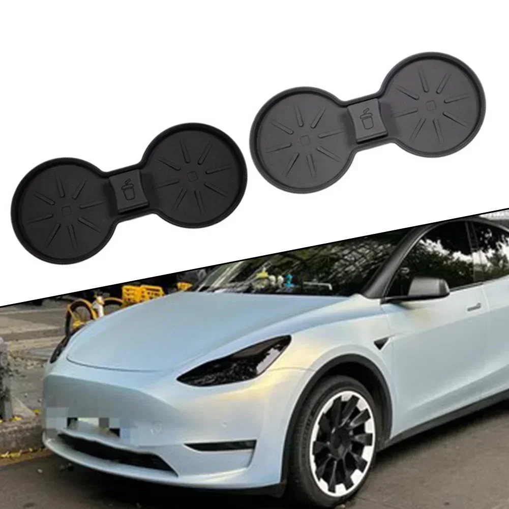 1pc For Tesla Car Water Cup Holder Mats Upgraded Drink Insert Non-Slip Coaster Pad 175mm X 80mm X 30mm For 3 /Y Model Black Grey