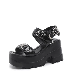 Buckle Strap Chunky Sandals Women Summer High Platform Wedges Slippers Woman New Bling Decoration Thick Bottom Slides 10CM Pumps