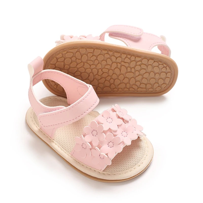 Infant Pre-Walker Shoes 0-1Year Baby Girls Flower Decor Sandals Soft Sole Breathable Adjustable Strap Footwear