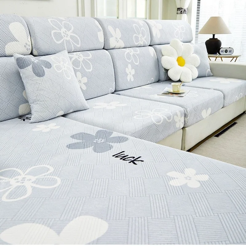 Stretch Floral Sofa Seat Cushion Cover Elastic Fleece Armchair Couch Covers L-Shape Chaise Lounge Slipcover Combination Sofa Lid
