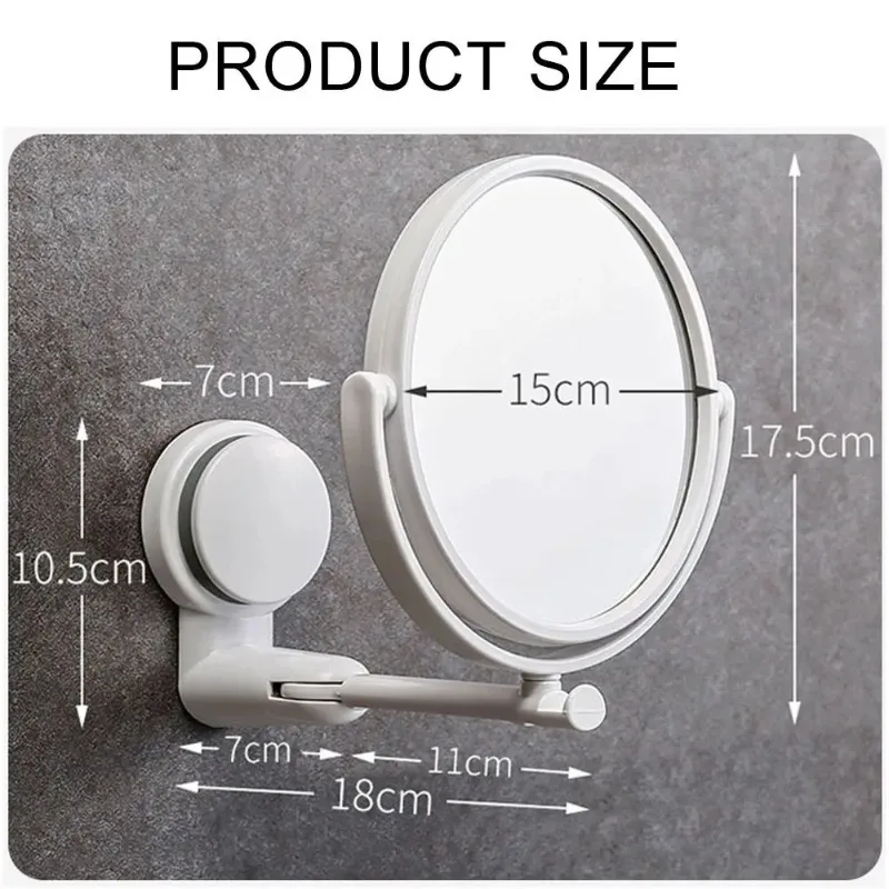 Rotating Plastic Folding Vacuum Suction Round Bath Accessorie Makeup Supplies Vanity Mirror Shave Mirrors Wall Hang Bath Mirror image 6