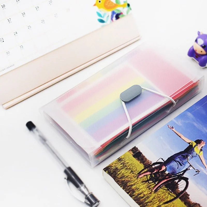 Rainbow Organ Bag Folder Plastic Rope Binding Office A6 Mini Bill Bag 13 Compartment Storage Clip Holder Storage Bag