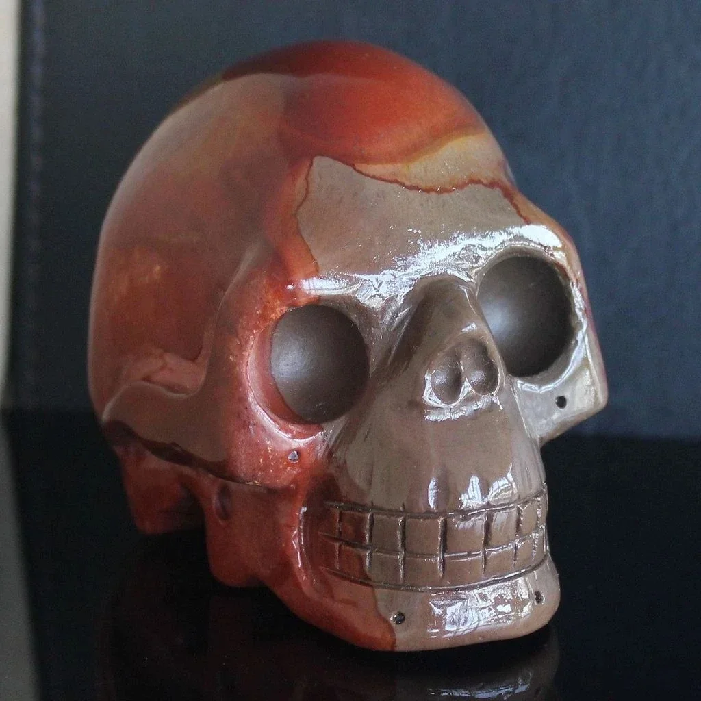 84mm Hand Carved gemstone natural succor Creek Jasper Skull Figurine Carving statue office home decor