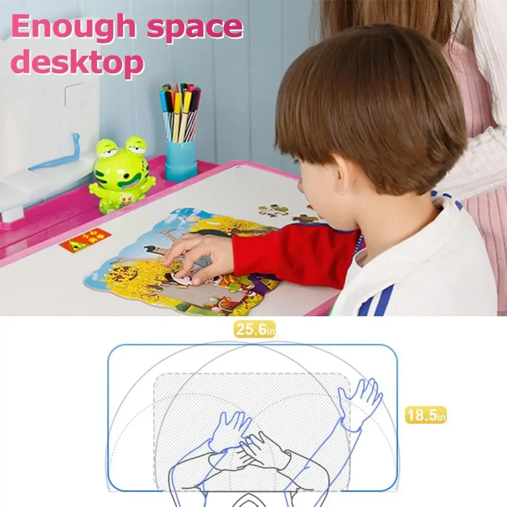 Kids Desk Children Writing Student Desk Drafting Table Height Adjustable Study Table and Chair with Drawers Storage，Pink