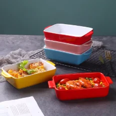 Nordic Cheese Ceramic Plate Rectangular Oven Baking Rice Bowl Binaural Plate Ceramic Plate Set #