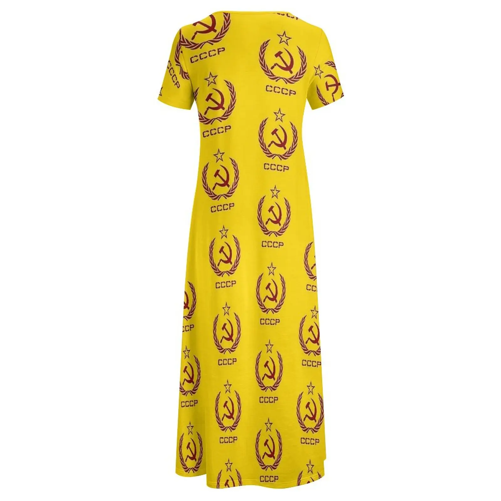 الاتحاد السوفياتي الروسي الاتحاد السوفياتي المطرقة والمنجل CCCP فستان الشيوعي خمر فستان ماكسي السيدات قصيرة الأكمام بوهو شاطئ فساتين طويلة