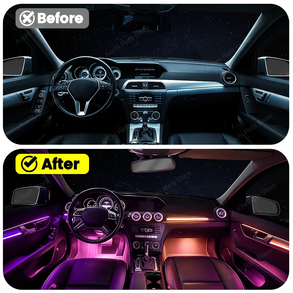 Auchi RGB Bluetooth APP Control Symphony Auto Interior Lighting For Mercedes W204 2010-2014 Lnterior Modification Accessories