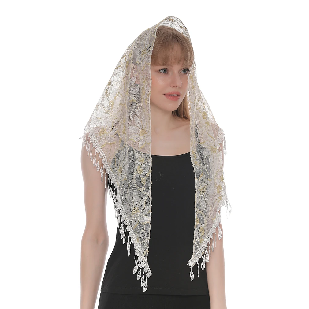 Fashion Church Shawl Lace Veil Polyester Scarf Bandana Church Prayer Wedding Mantilla Chapel White Embroidered Hijab Women Scarf