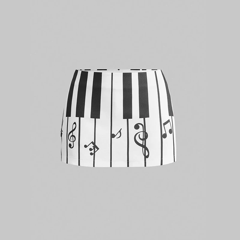 Summer New European and American Korean Simple Note Piano Keys Printed Design Sheath Skirt for Women