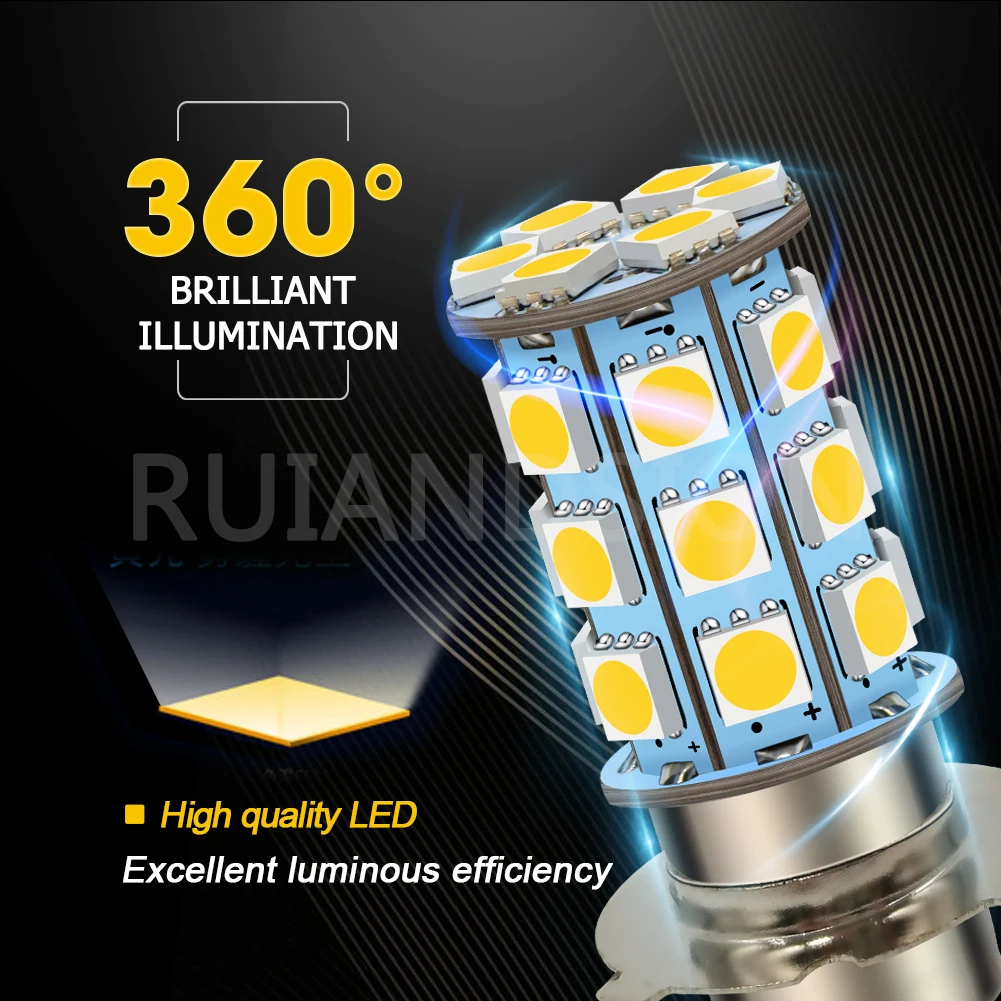 2Pcs P15D-25-3 LED Motorcycle Headlight Bulb 6V 12V 24V 4300K Warm White Motorbike Bike Moto Moped Scooter ATV Light Hi/Lo Beam - view 4