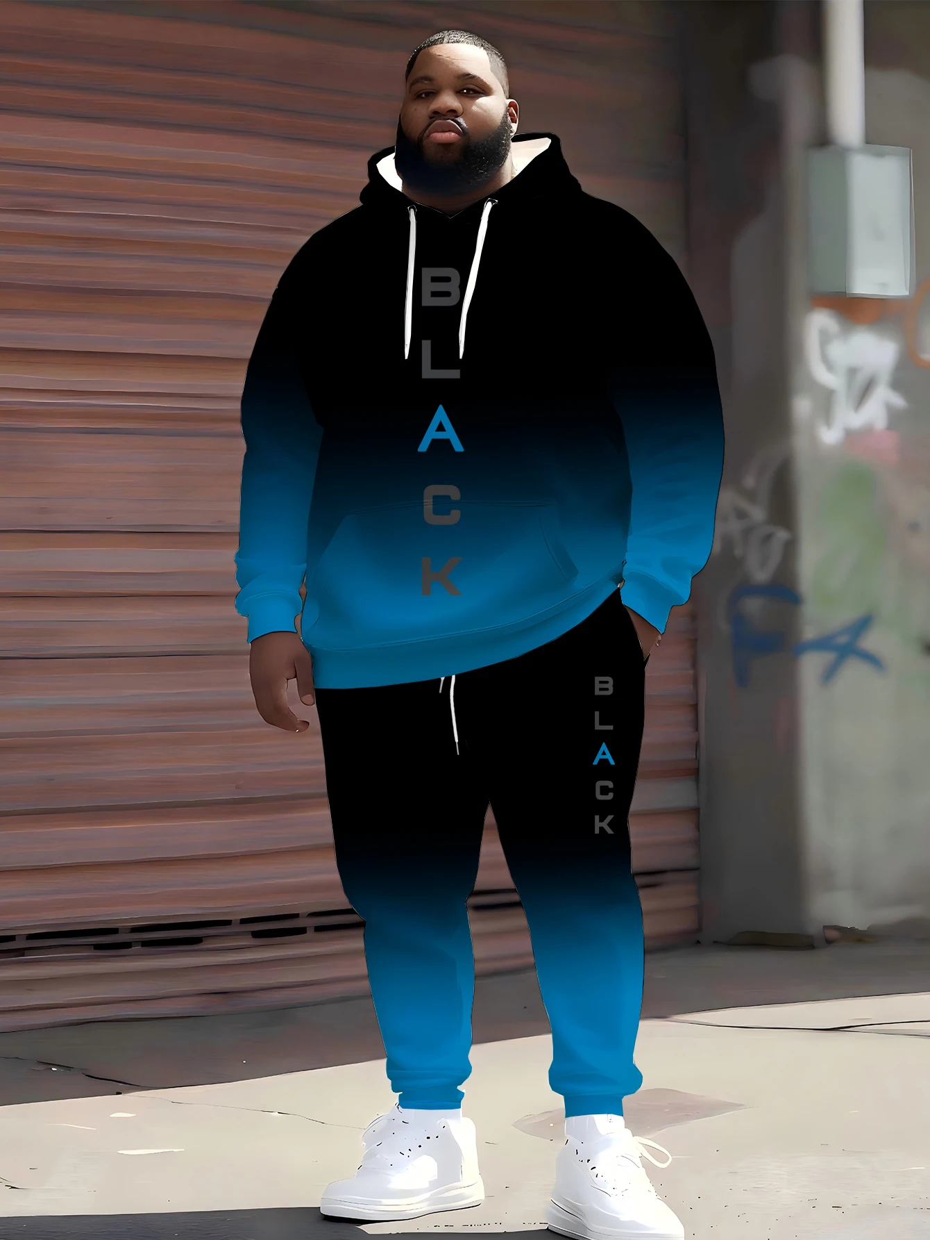 

2025 Trendy Oversized Hoodie & Joggers - Gradient & 'BLACK' Lettering, Street Style