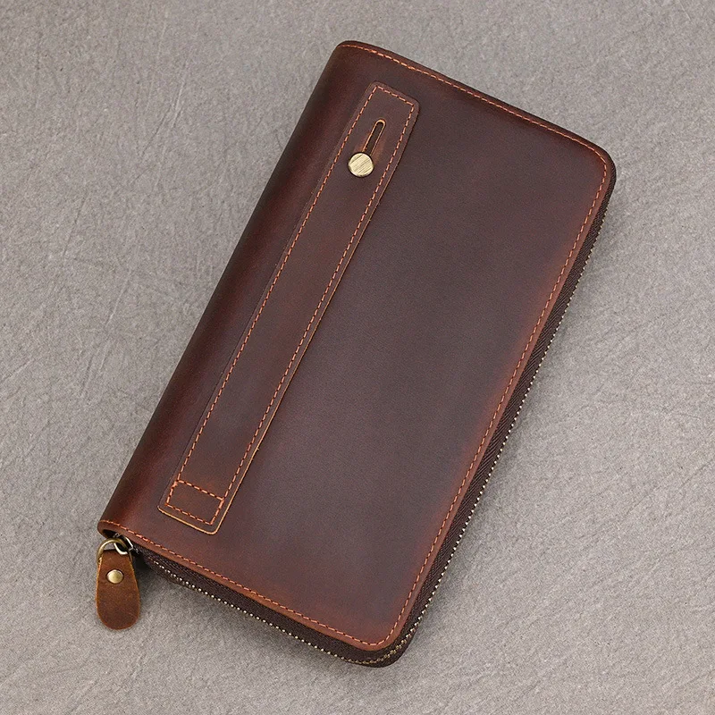 Men Genuine Leather Wallet Vintage Real Cow Leather Purse Large Capacity Male Cowhide Clutch Handbag 2026 New