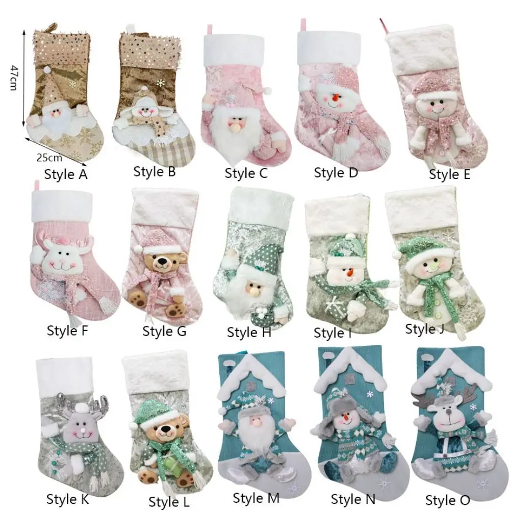 With Sequins Christmas Stockings 3D Large Capacity Christmas Gift Bag Santa/Snowman/Elk/Bear Christmas Tree Ornaments Fireplace