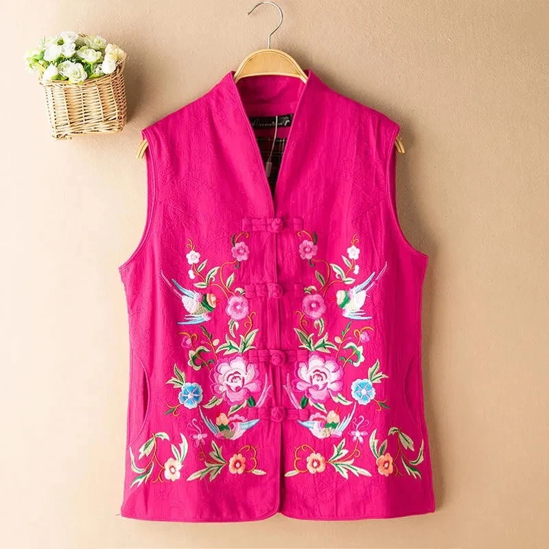 

Women's jackets Women's vest Vest Women's Spring and Autumn Mother Tang Suit Vest Pure Cotton Retro Ethnic Embroidery Vest