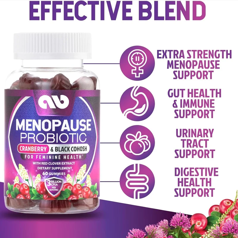 Women\'s menopausal probiotic gummies, natural menopausal relief of hot flashes, pH balance, immune support