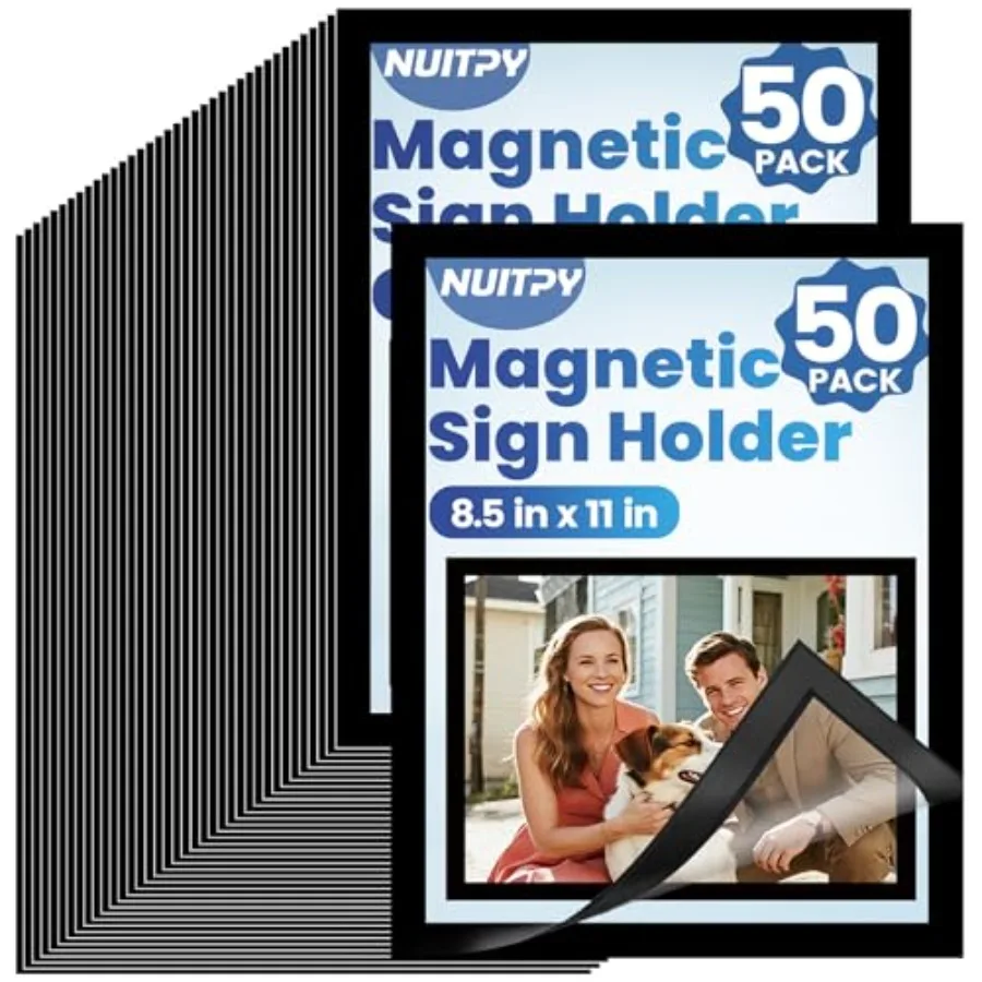 

50 Pack Magnetic Sign Holder, 11in Self Adhesive Wall Mount Magnetic Document Holder, Magnetism Border Sign Holder with Transpa