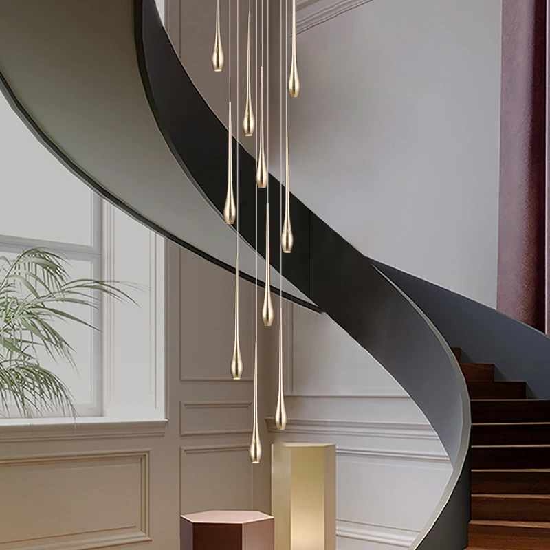 Modern Luxury Gold Chandelier Lighting Minimal Design Living Room Lamp Restaurant Kitchen Led Stair pendant light