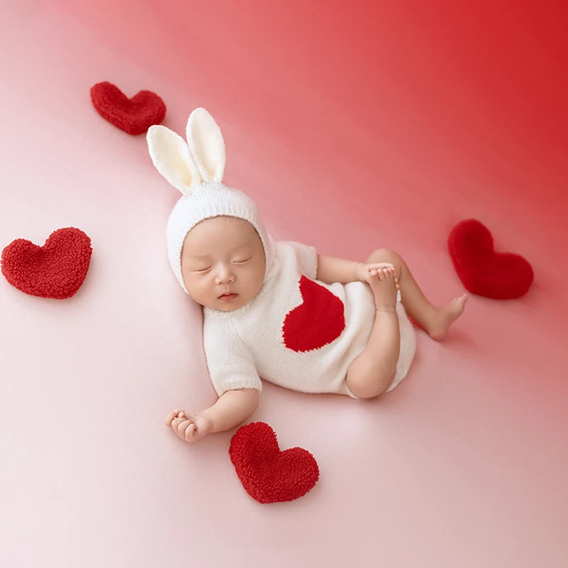 Red Theme Newborn Photography White Rabbit Hat Style 0-1 Month Baby Art Photo Shooting Children's Photography Memorial